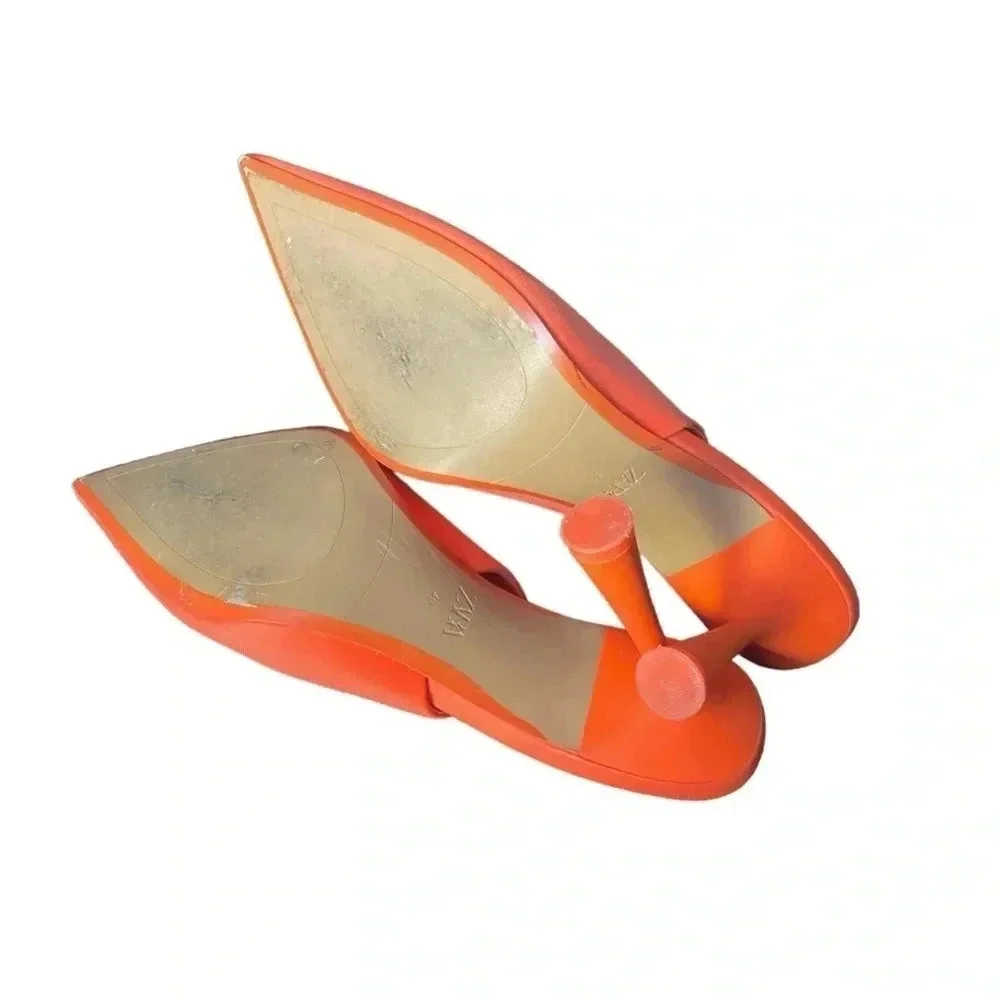 ZARA | Neon Orange Sling Back Pointy Toe Heels Size 9.5 (EU 40)